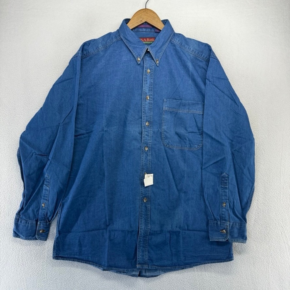 Vintage Jos A Bank Denim Shirt Men's Large Washed Cotton Made In USA Deadstock